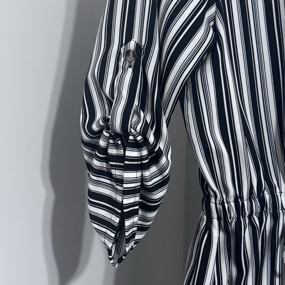 New Glory Women's Black  White Striped Long 3/4 Sleeve Blouse Dress Size Large - Picture 5 of 7